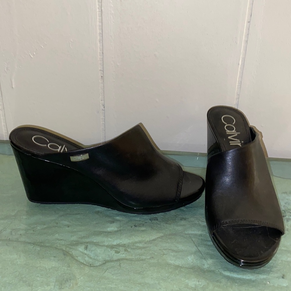 Black 3-inch wedge heels